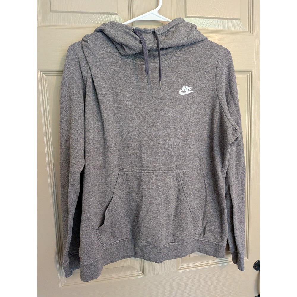 Nike Gray Hoodie Pullover Sweatshirt Womens Large Cozy Funnel neck